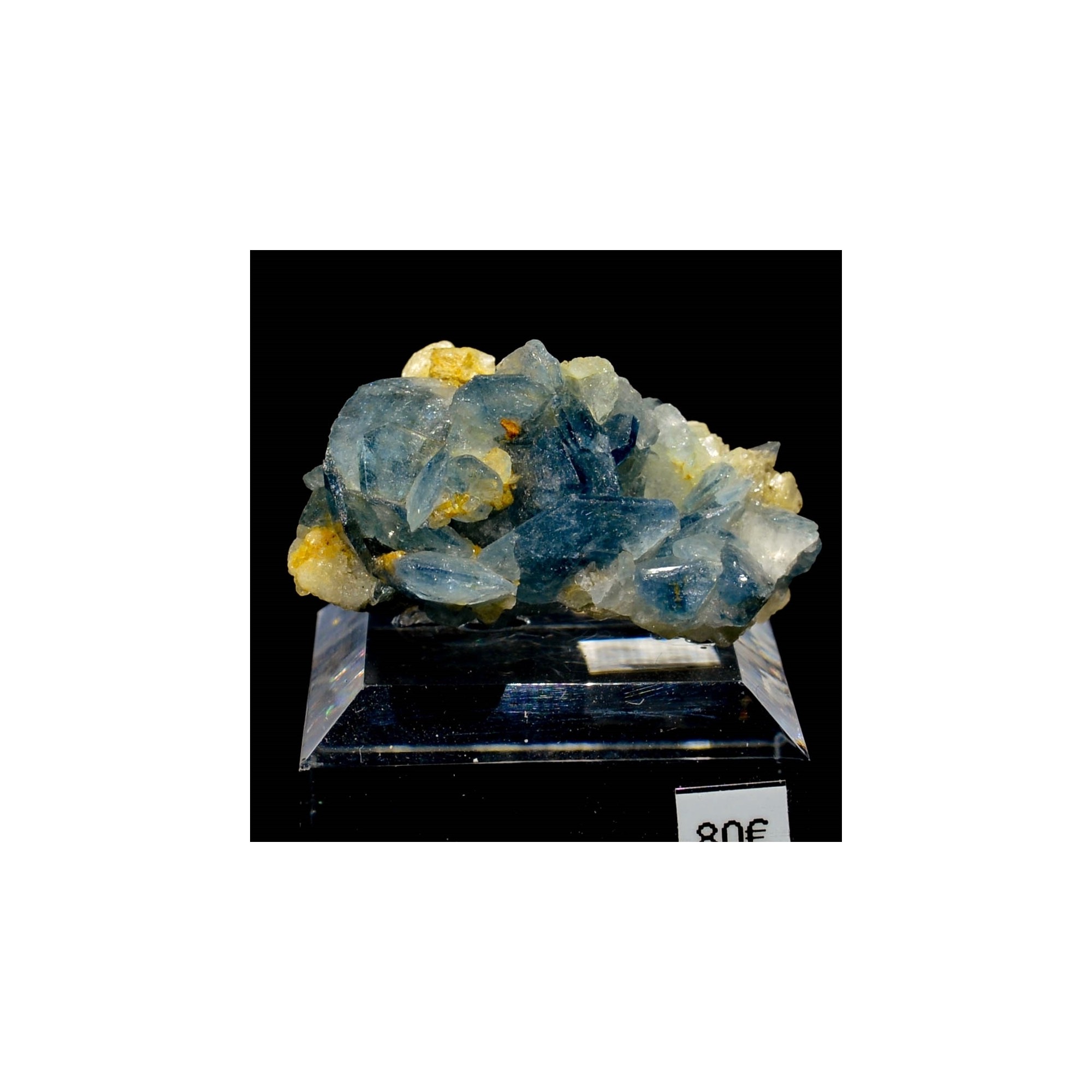 Blue apatite on cleavelandite, Golconda Mine, Minas Gerais, Brazil