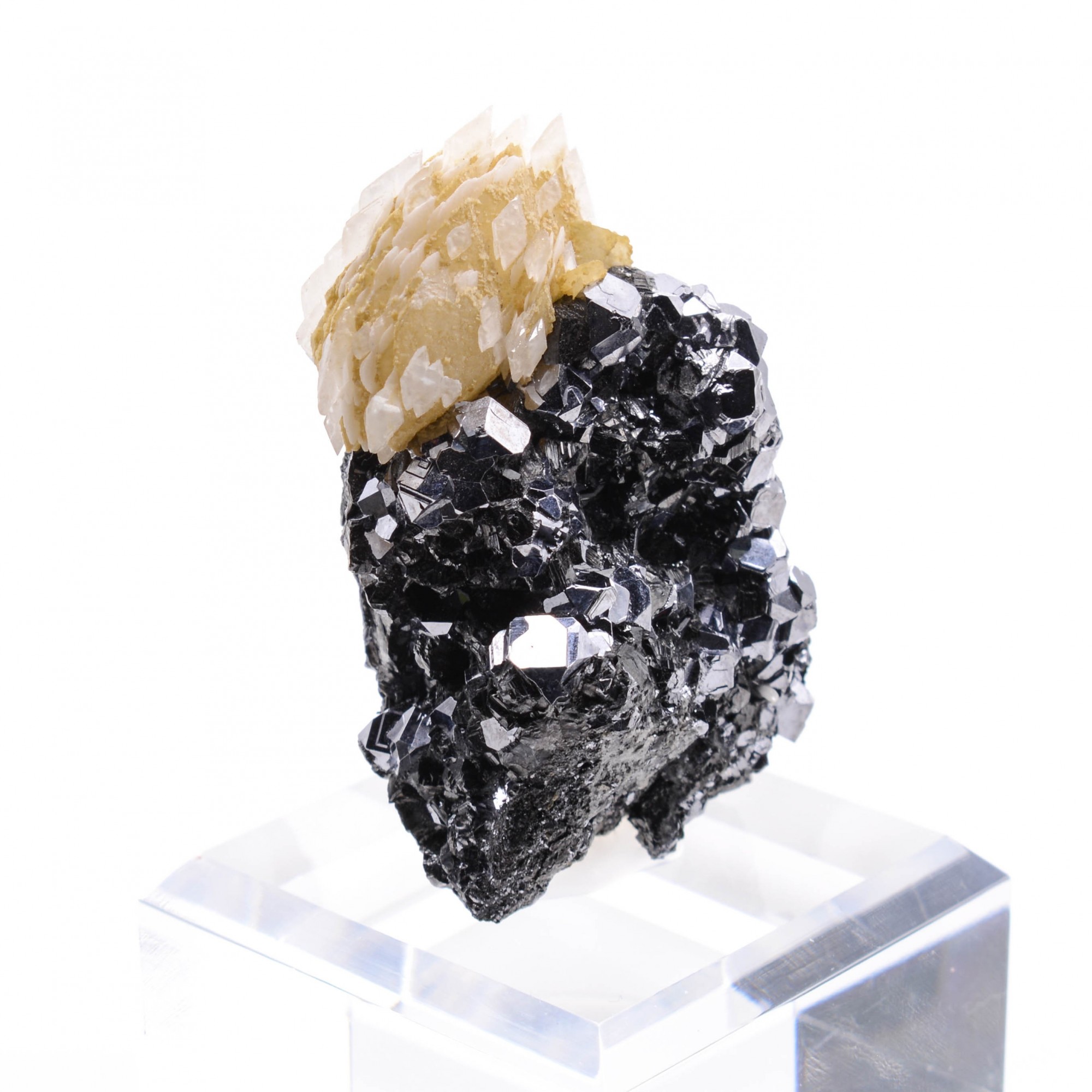 Calcite on sphalerite - Dalnegorsk mining district, Russia