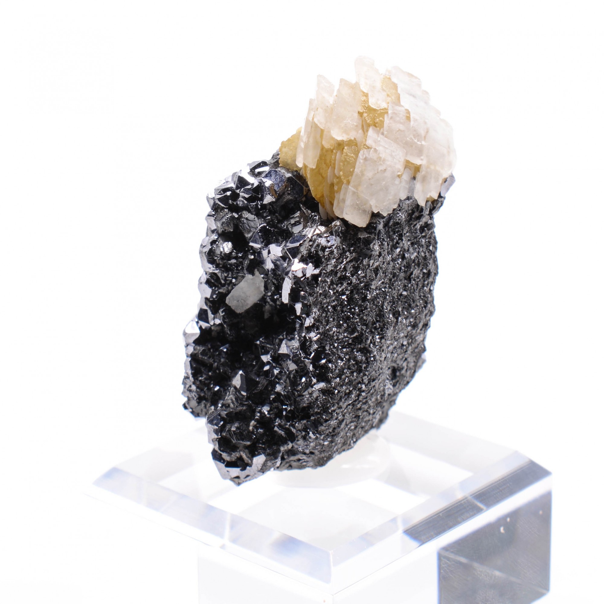 Calcite on sphalerite - Dalnegorsk mining district, Russia