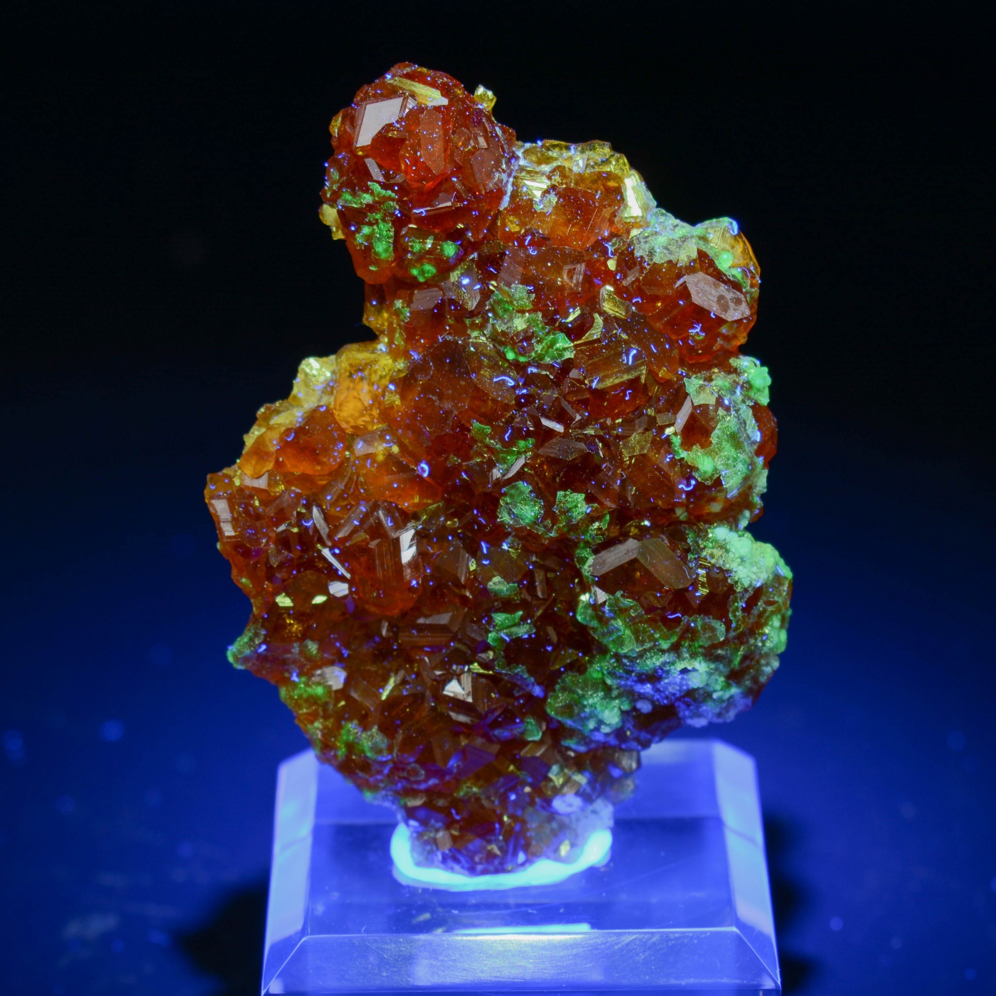 Spessartite garnet and hyalite opal - Wushan mine, Tongbei, China