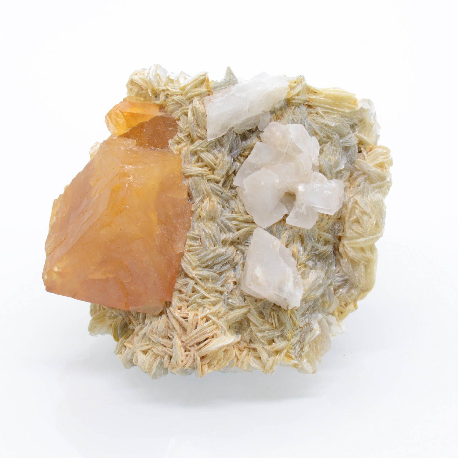 Scheelite, calcite and muscovite - Xuebaoding Mountains, Pingwu, Sichuan Province, China