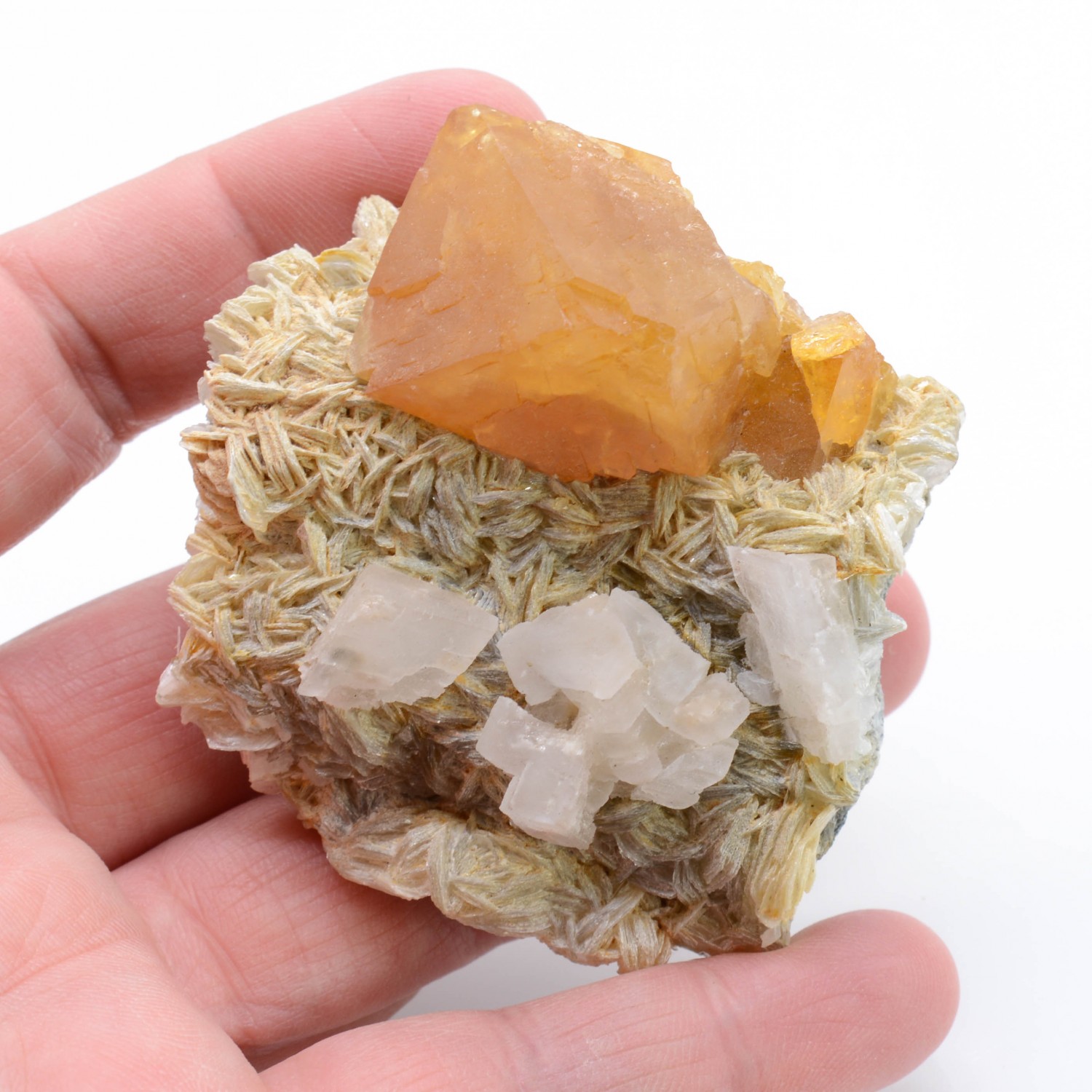 Scheelite, calcite and muscovite - Xuebaoding Mountains, Pingwu, Sichuan Province, China