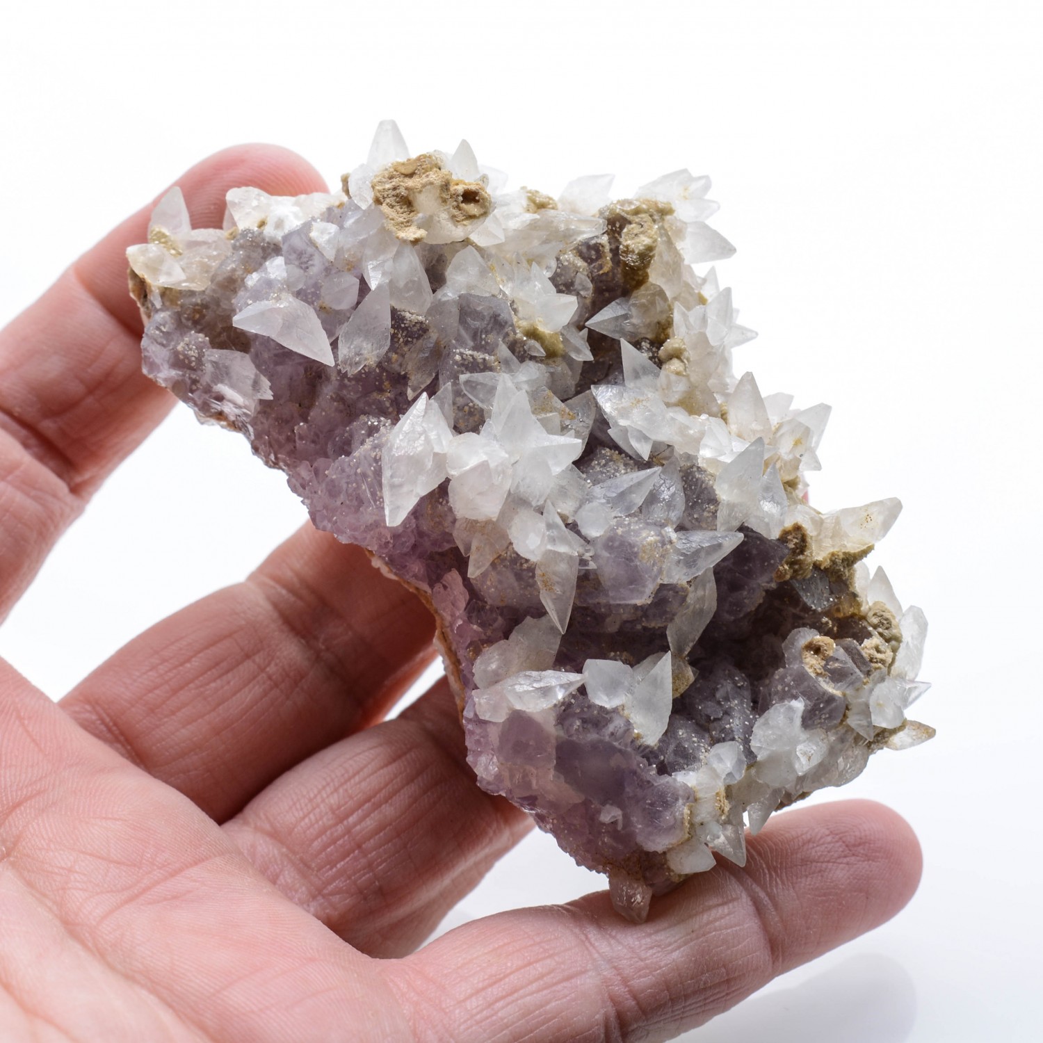 Calcite on amethyst - La Sirena Mine, Guanajuato, Mexico