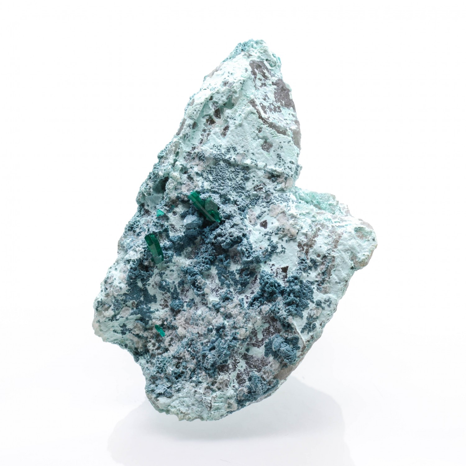 Dioptase on shattuckite - Mindouli, Congo