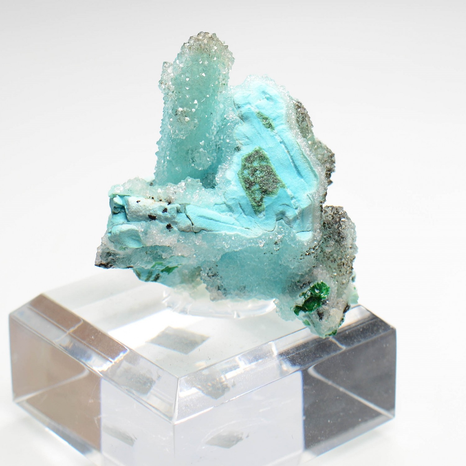 Quartz on psm malachite psm azurite or barite chrysocolla - Tenke-Fungurume mine, Katanga, DR Congo