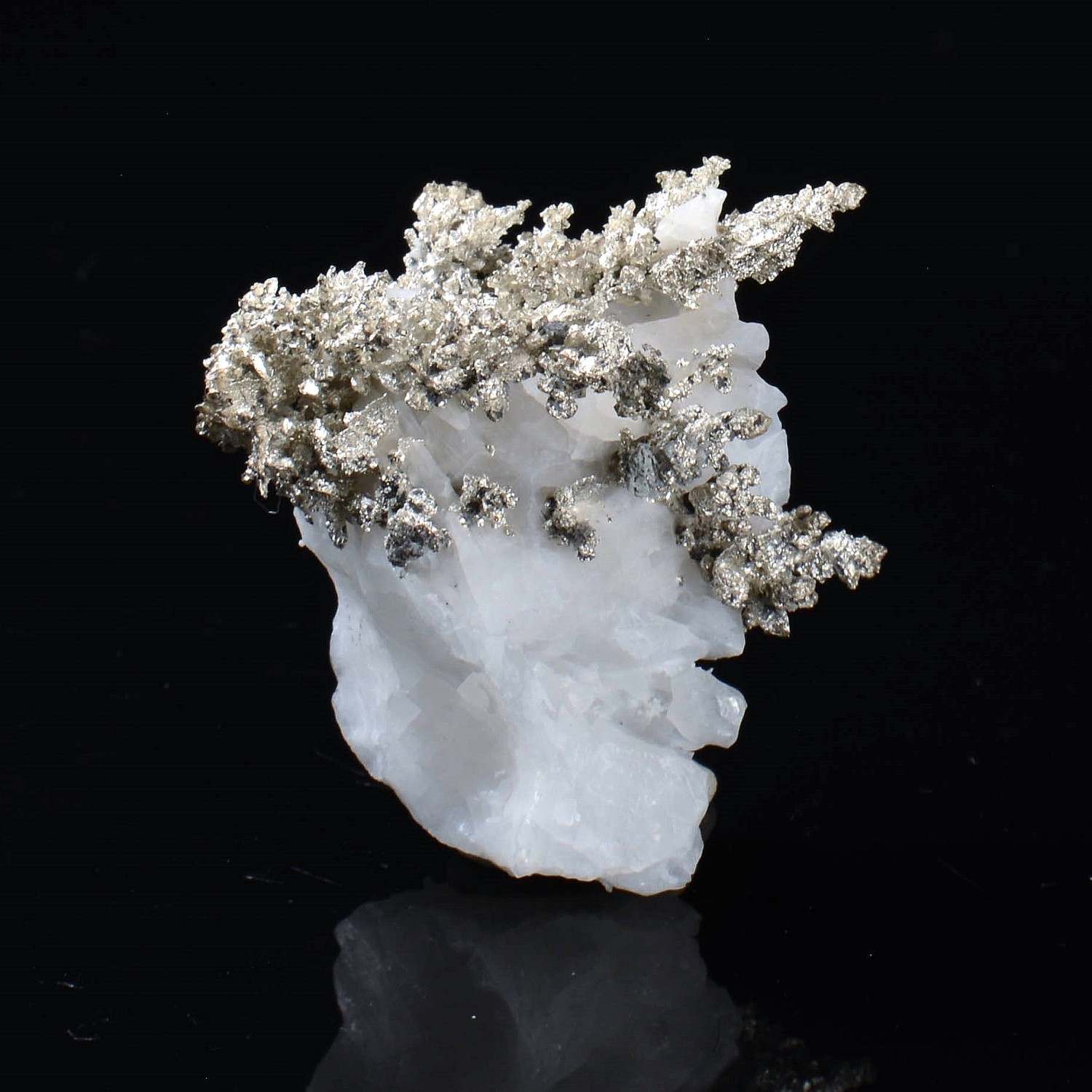 Native silver on calcite - Bouismas mine, Bou-Azzer, Morocco