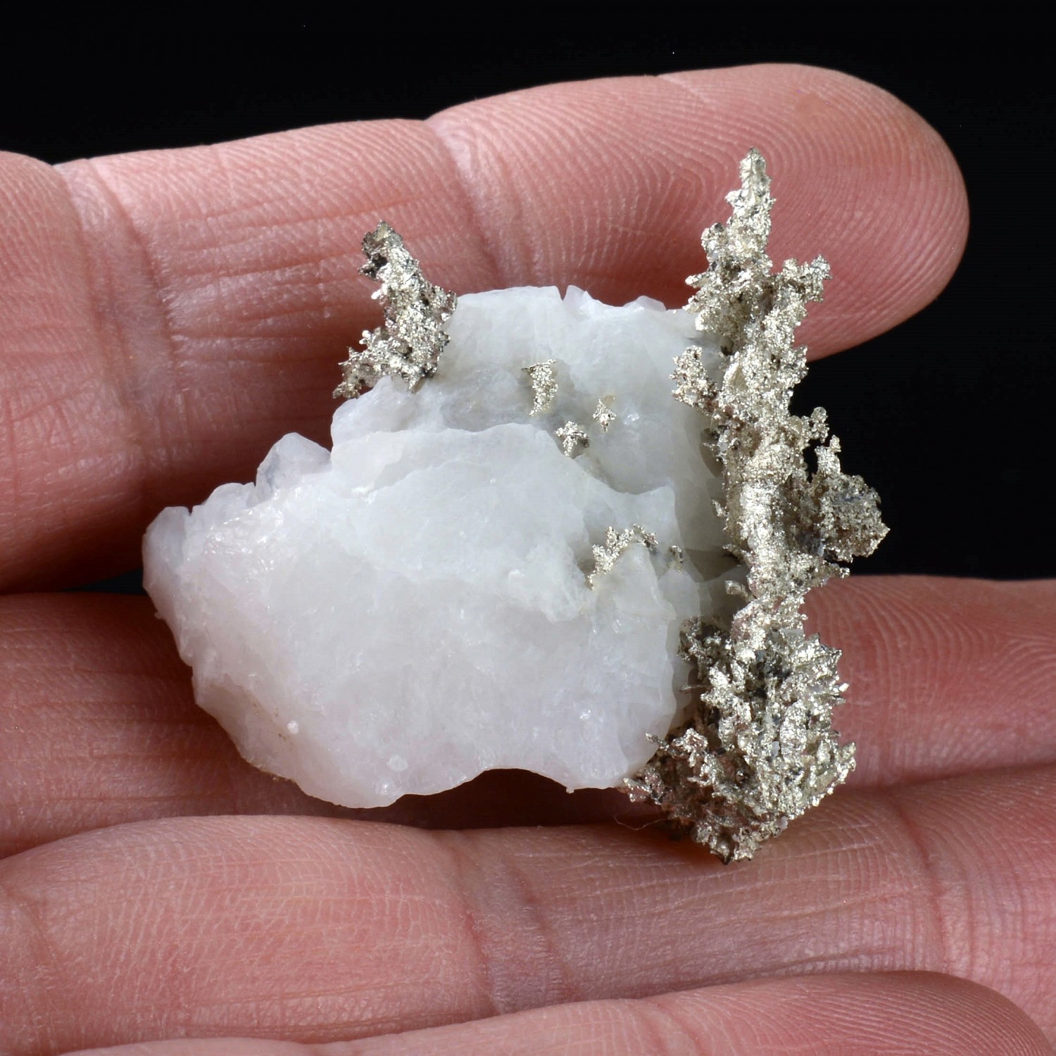 Native silver on calcite - Bouismas mine, Bou-Azzer, Morocco