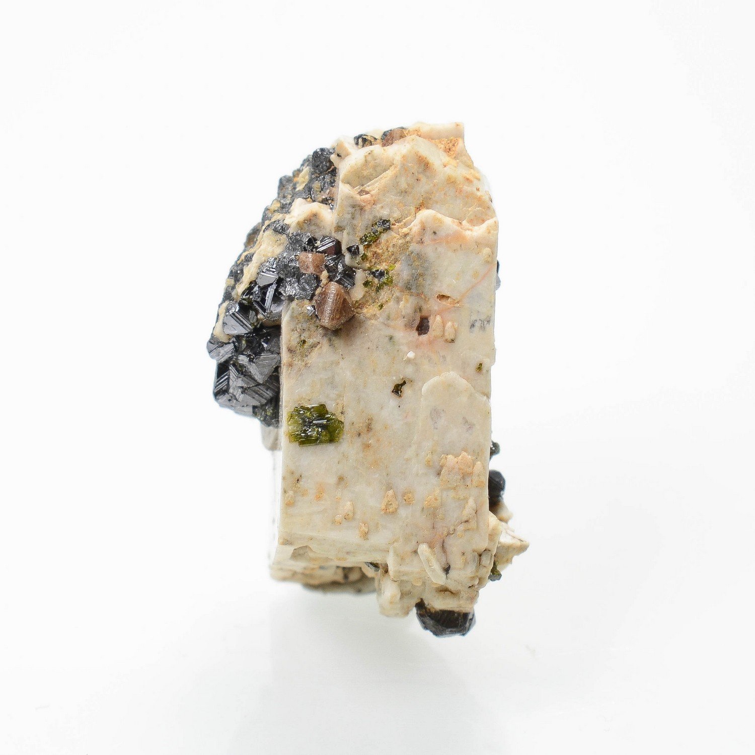 Magnetite and zircon on orthoclase - Jebel Ewargizen, Imilchil, Morocco