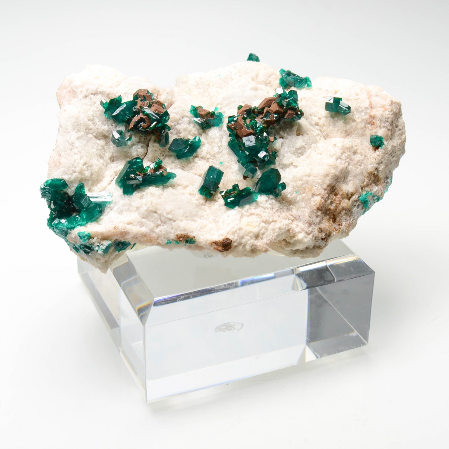 Dioptase sur quartz - Sanda, Mindouli, Congo