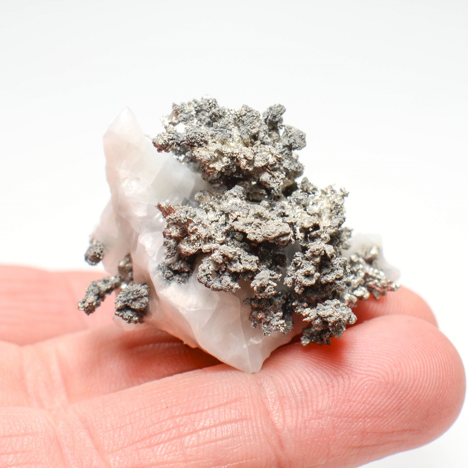 Native silver on calcite - Bouismas mine, Bou-Azzer mining district, Morocco