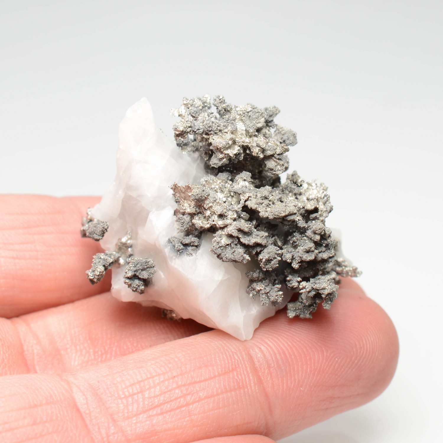 Native silver on calcite - Bouismas mine, Bou-Azzer mining district, Morocco