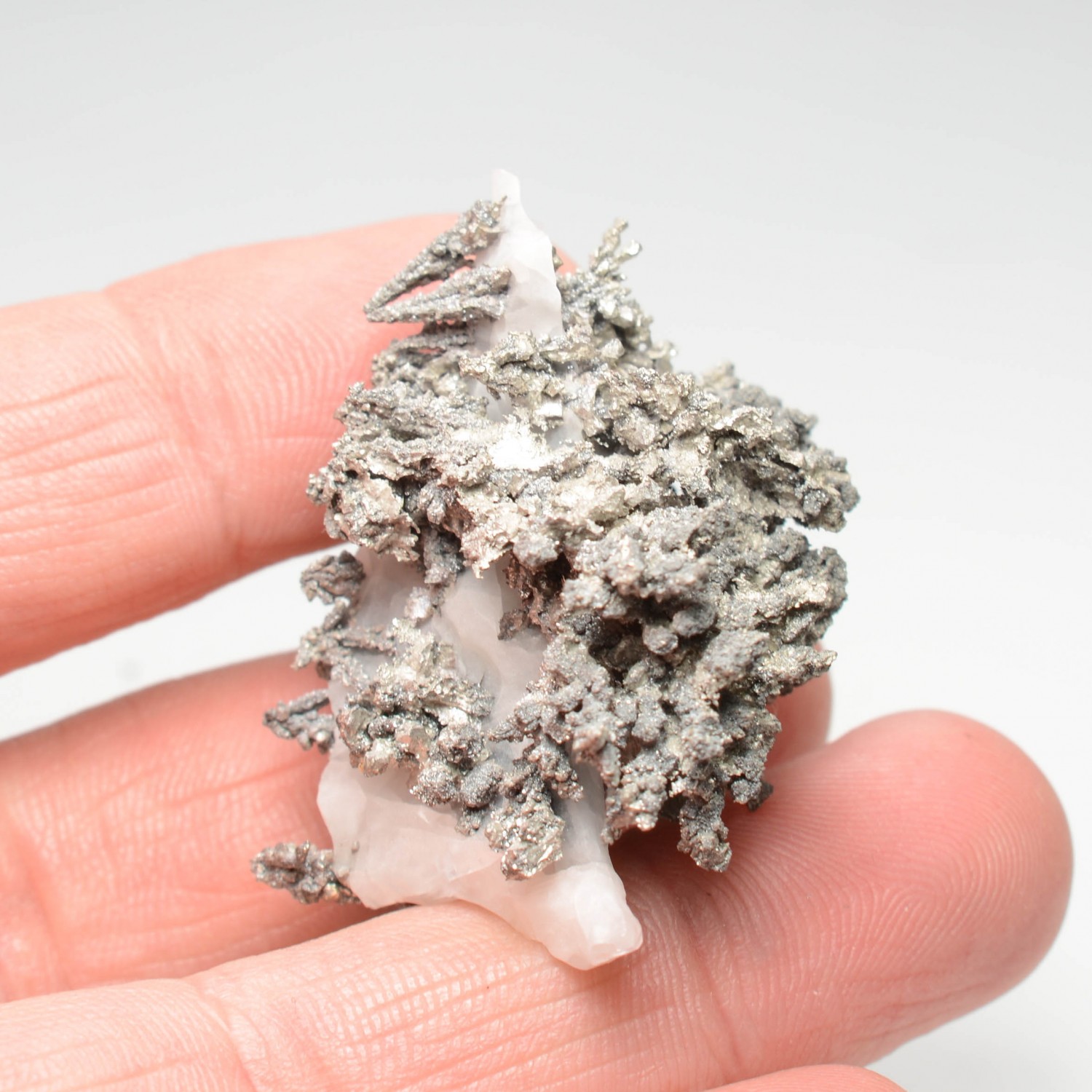 Native silver on calcite - Bouismas mine, Bou-Azzer mining district, Morocco