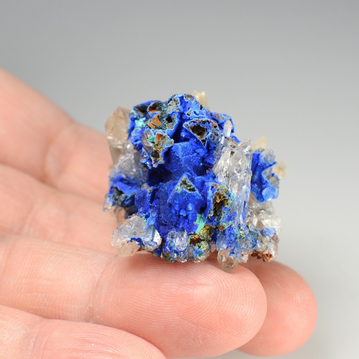 Azurite psm tetrahedrite & quartz- Mine at Giraud (La Gardette), Isère, France.