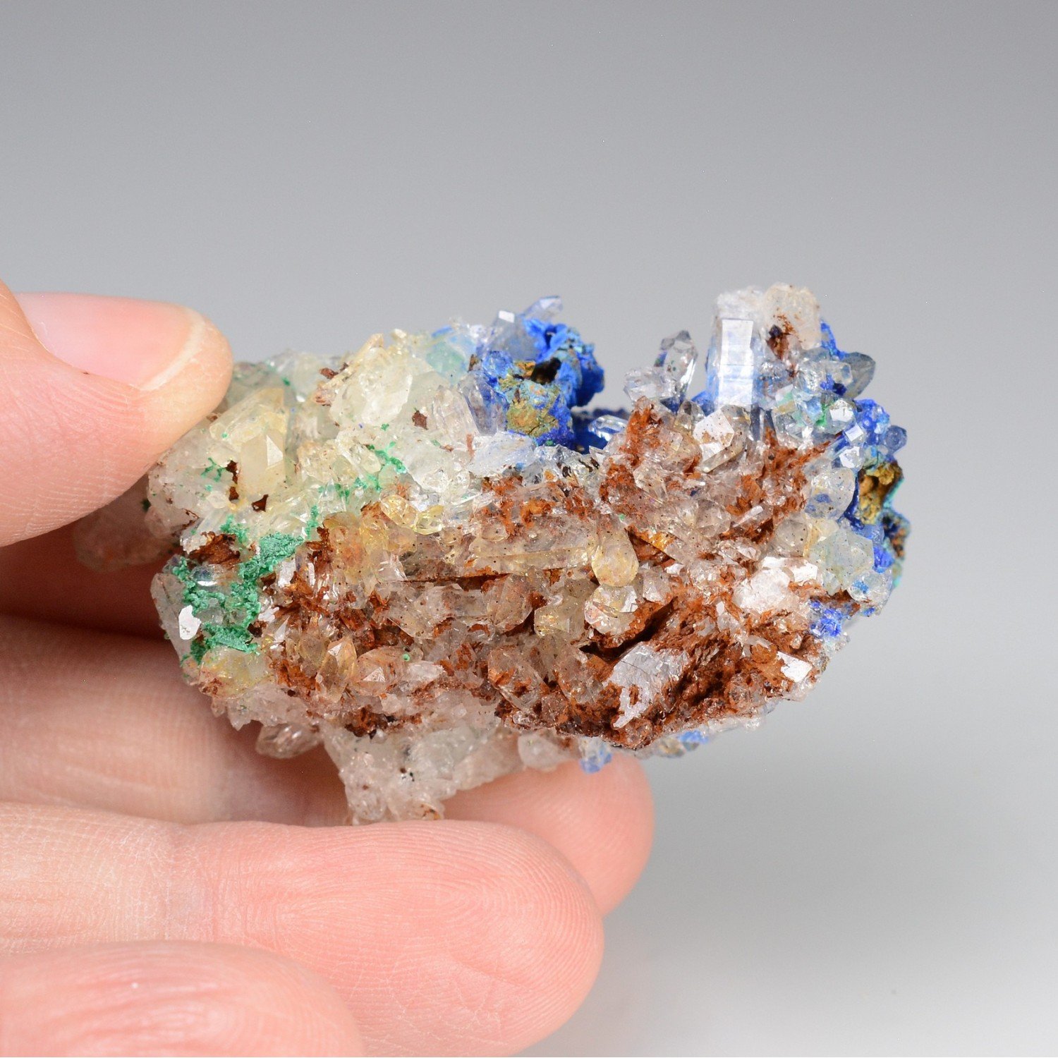 Azurite psm tetrahedrite & quartz- Mine at Giraud (La Gardette), Isère, France.