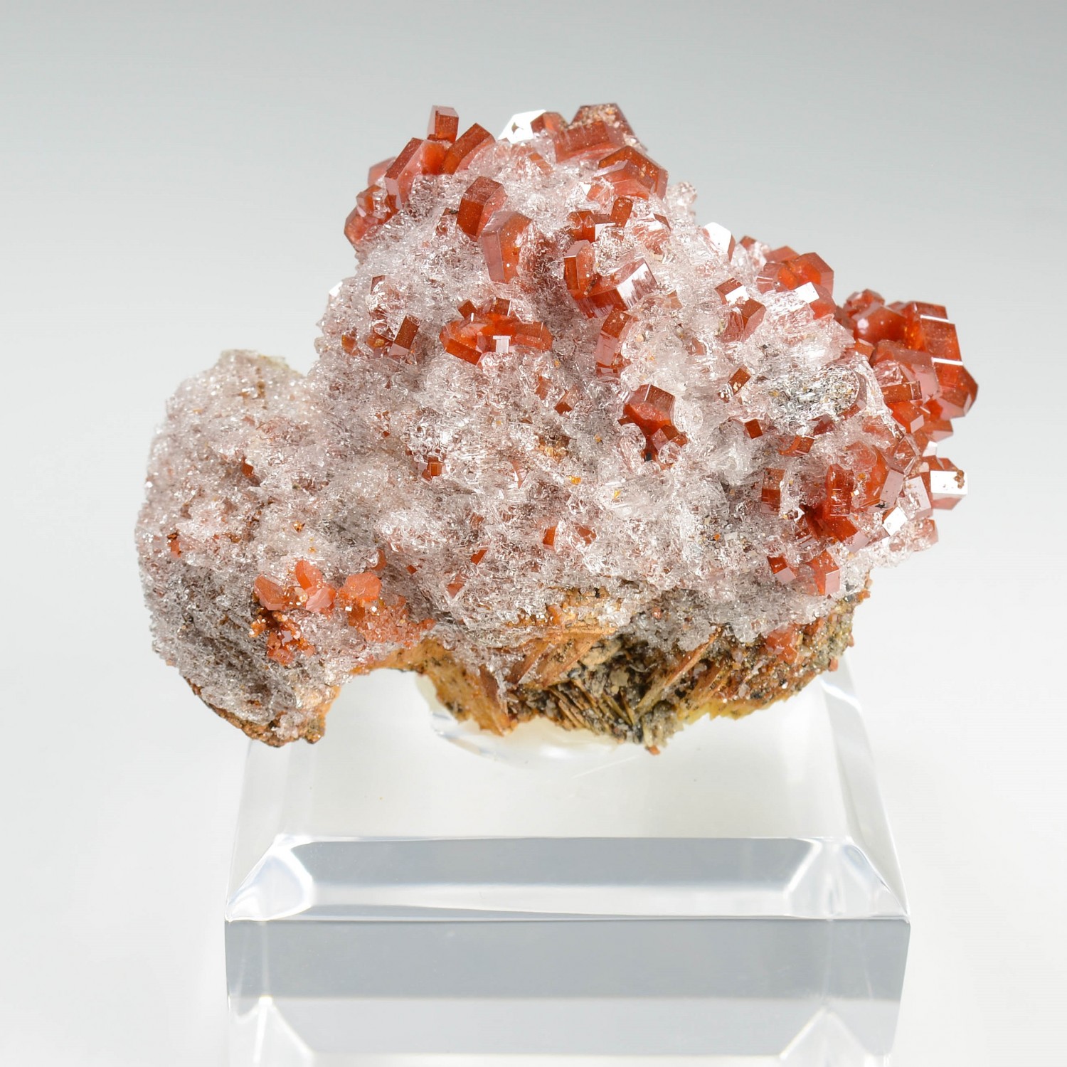 Vanadinite and gypsum - Mibladen mining district, Morocco