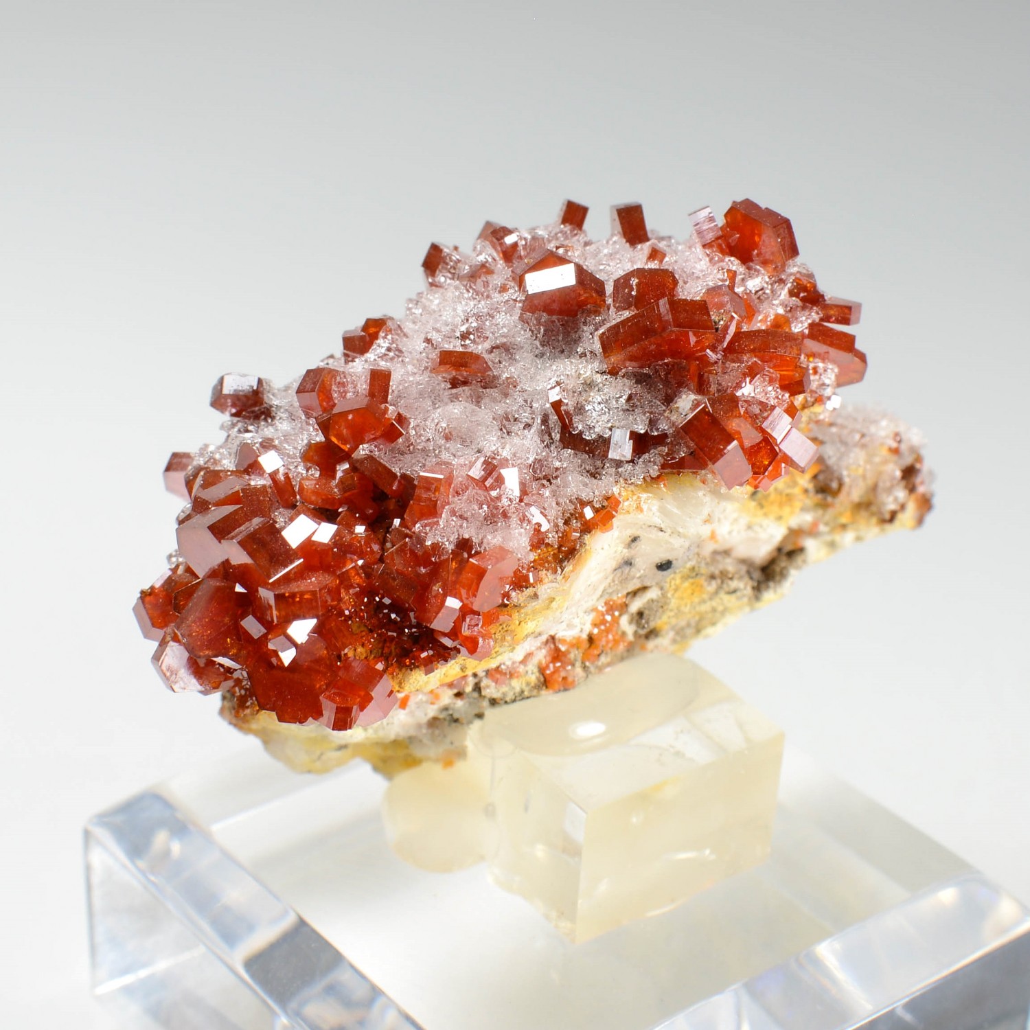 Vanadinite and gypsum - Mibladen mining district, Morocco