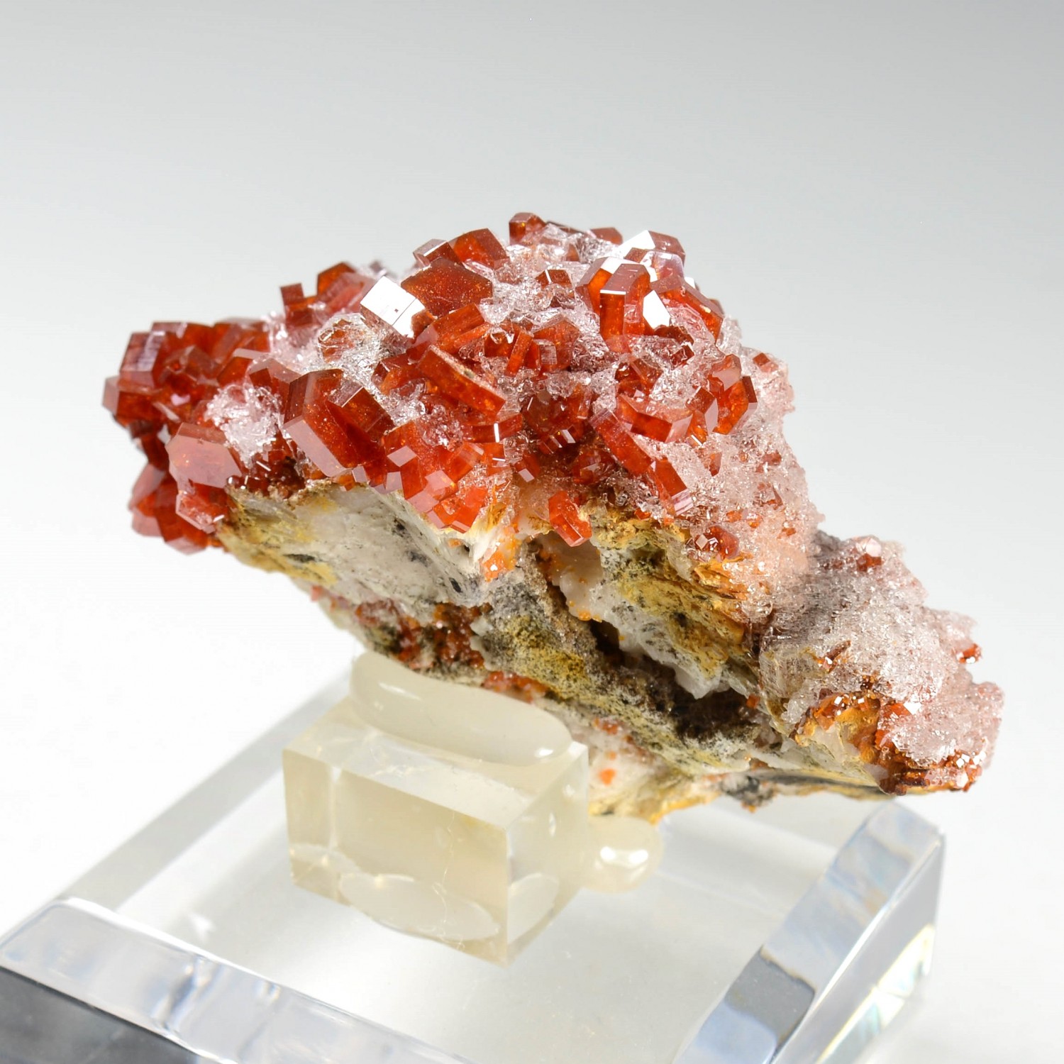 Vanadinite and gypsum - Mibladen mining district, Morocco