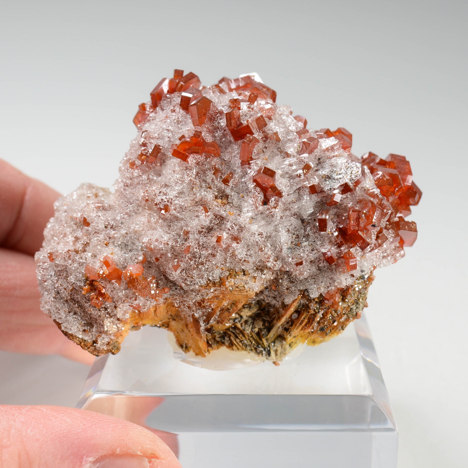 Vanadinite and gypsum - Mibladen mining district, Morocco