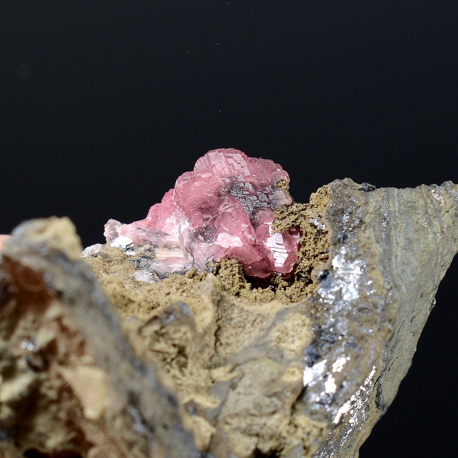 Rhodochrosite and pyrite - Potosi mine, Santa Eulalia, Mexico