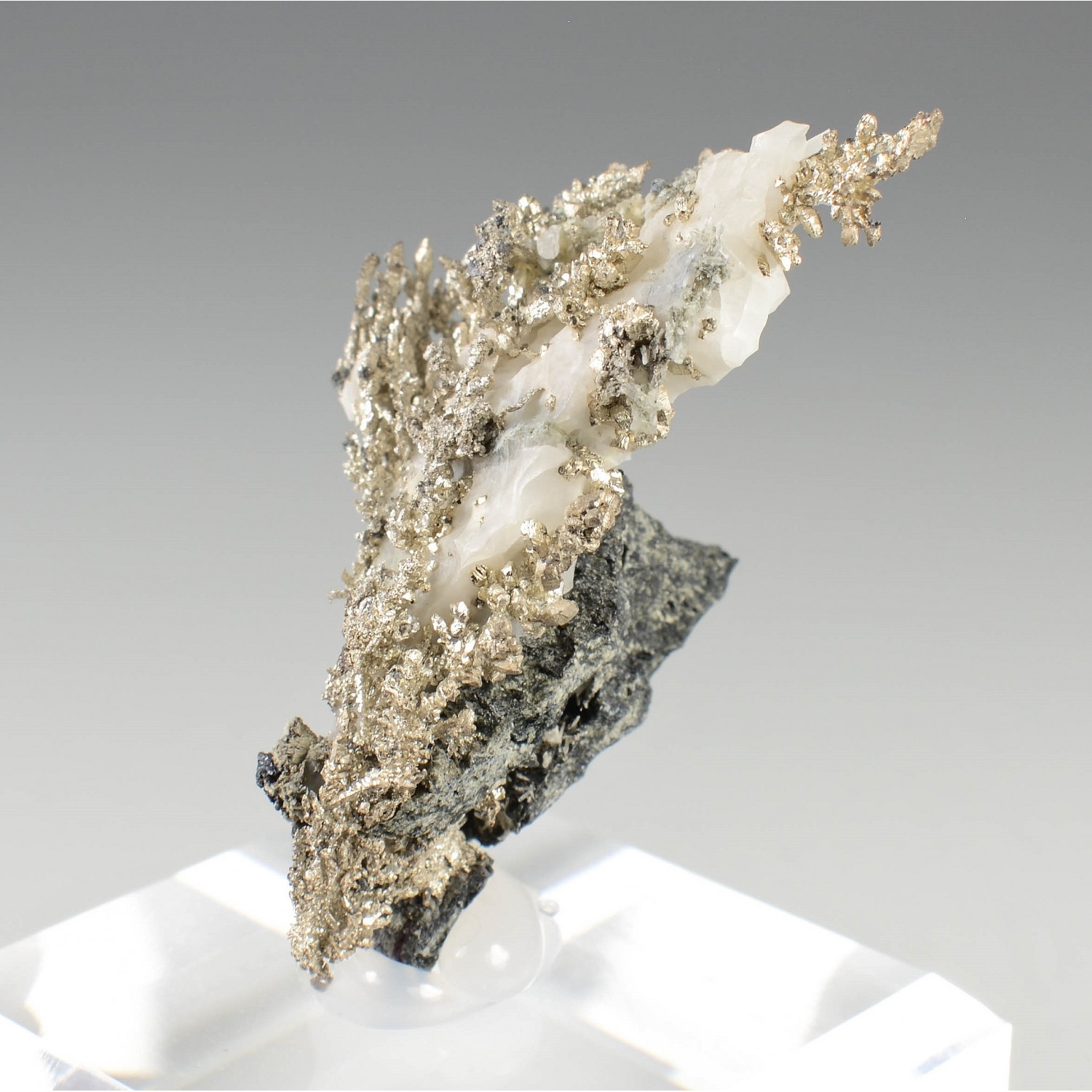 Native silver on calcite - Bouismas Mine, Bou-Azzer, Morocco