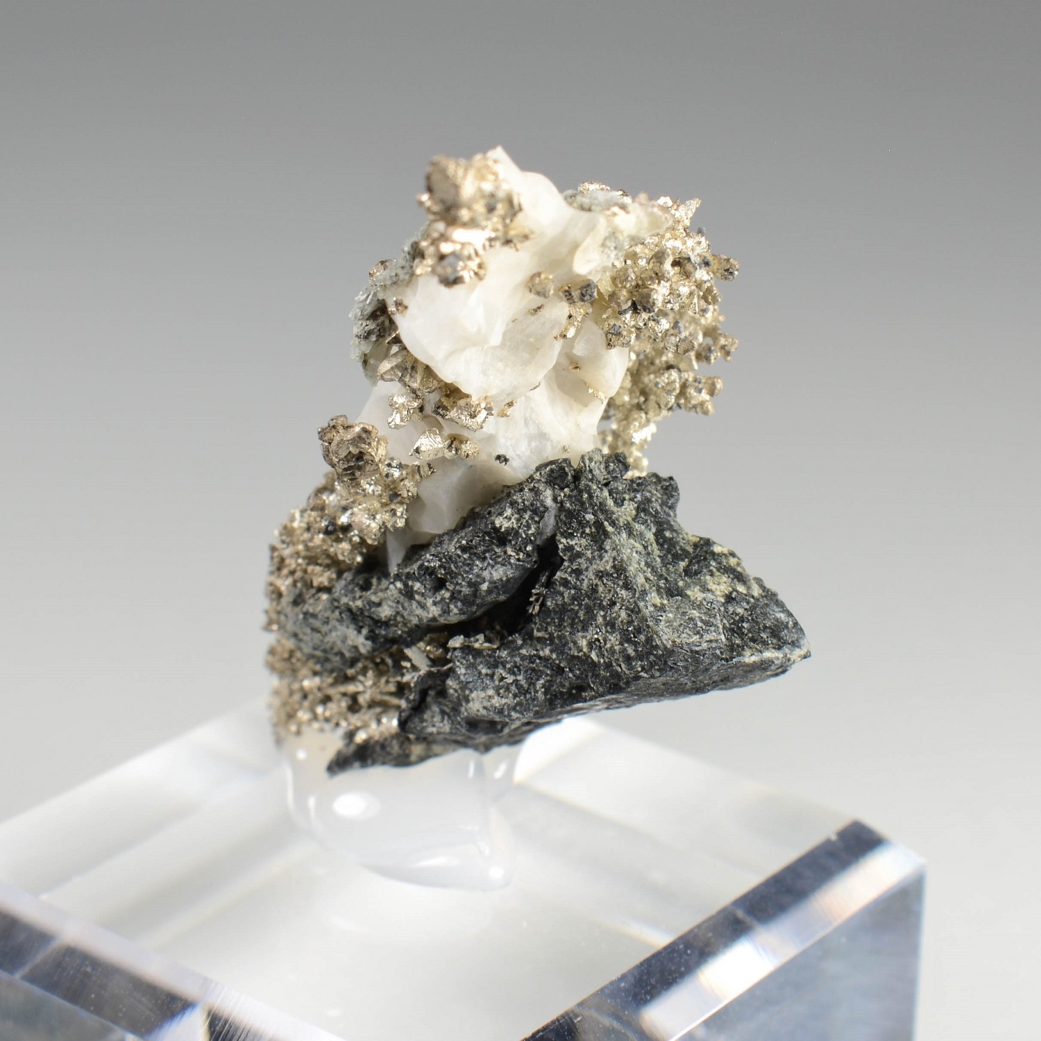 Native silver on calcite - Bouismas Mine, Bou-Azzer, Morocco
