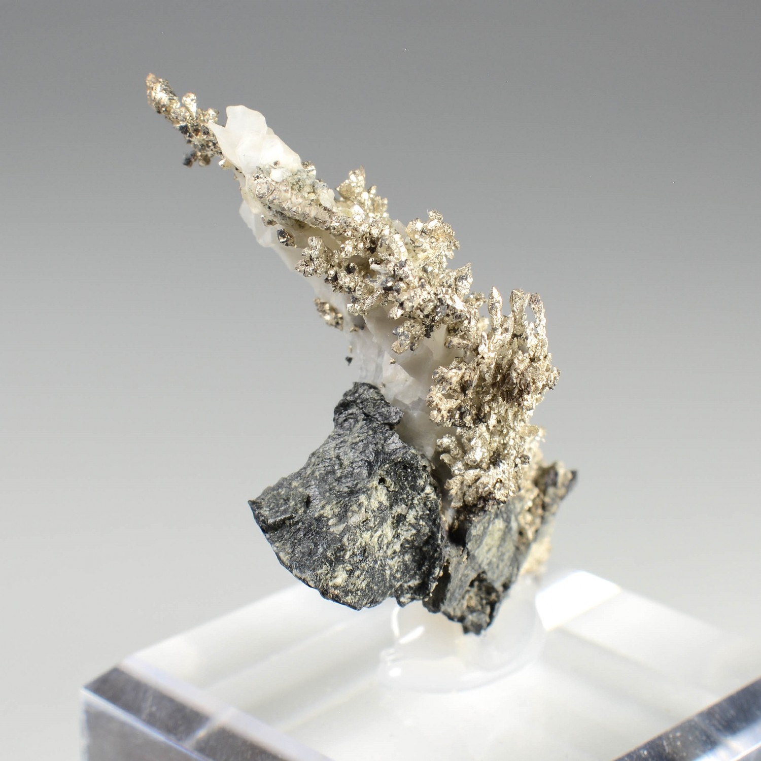 Native silver on calcite - Bouismas Mine, Bou-Azzer, Morocco