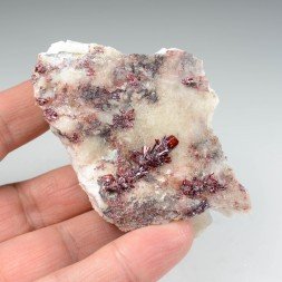 Proustite on calcite - Bouismas mine, Bou-Azzer mining district, Morocco