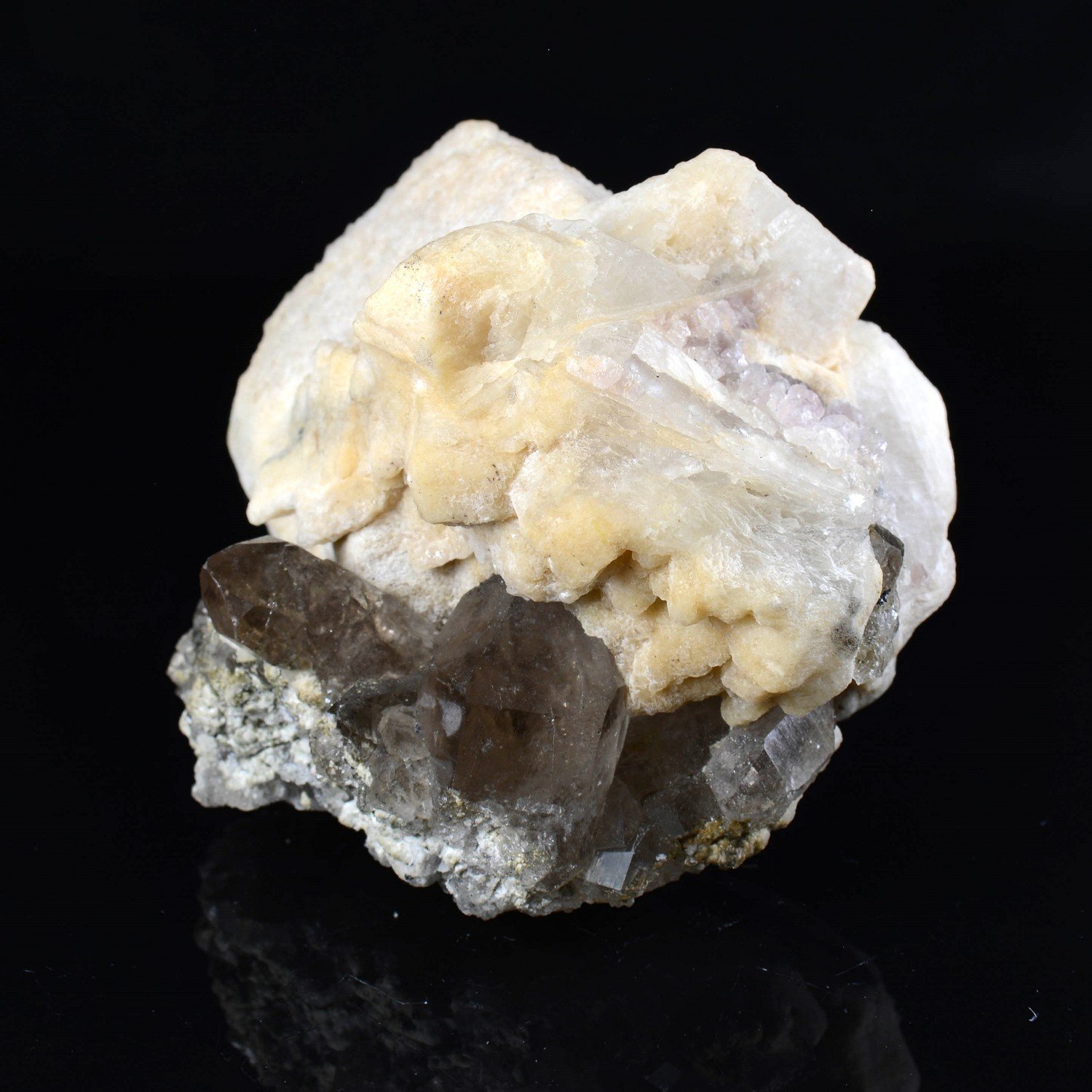 Calcite on quartz - Mont Blanc Massif, Haute-Savoie, France