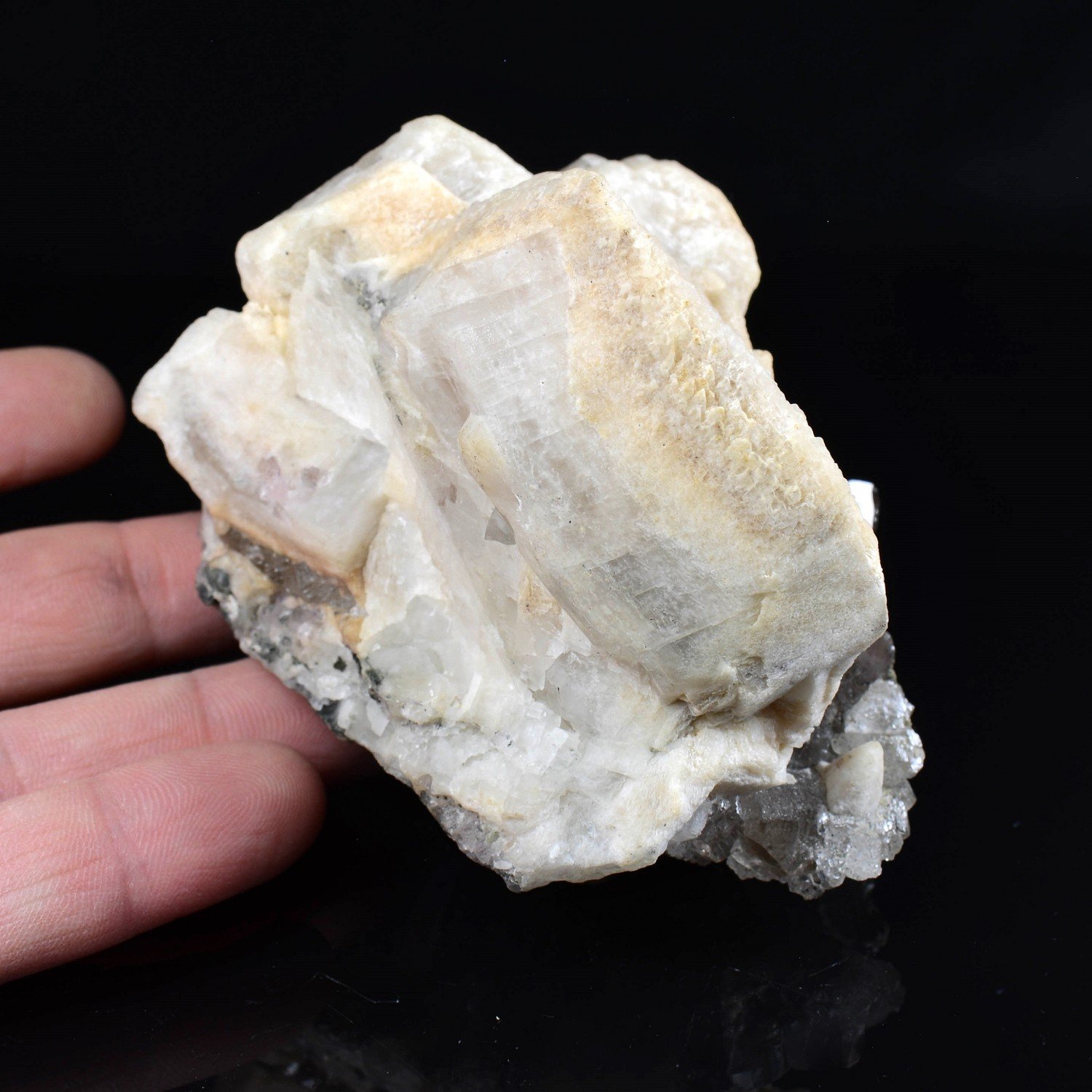 Calcite on quartz - Mont Blanc Massif, Haute-Savoie, France