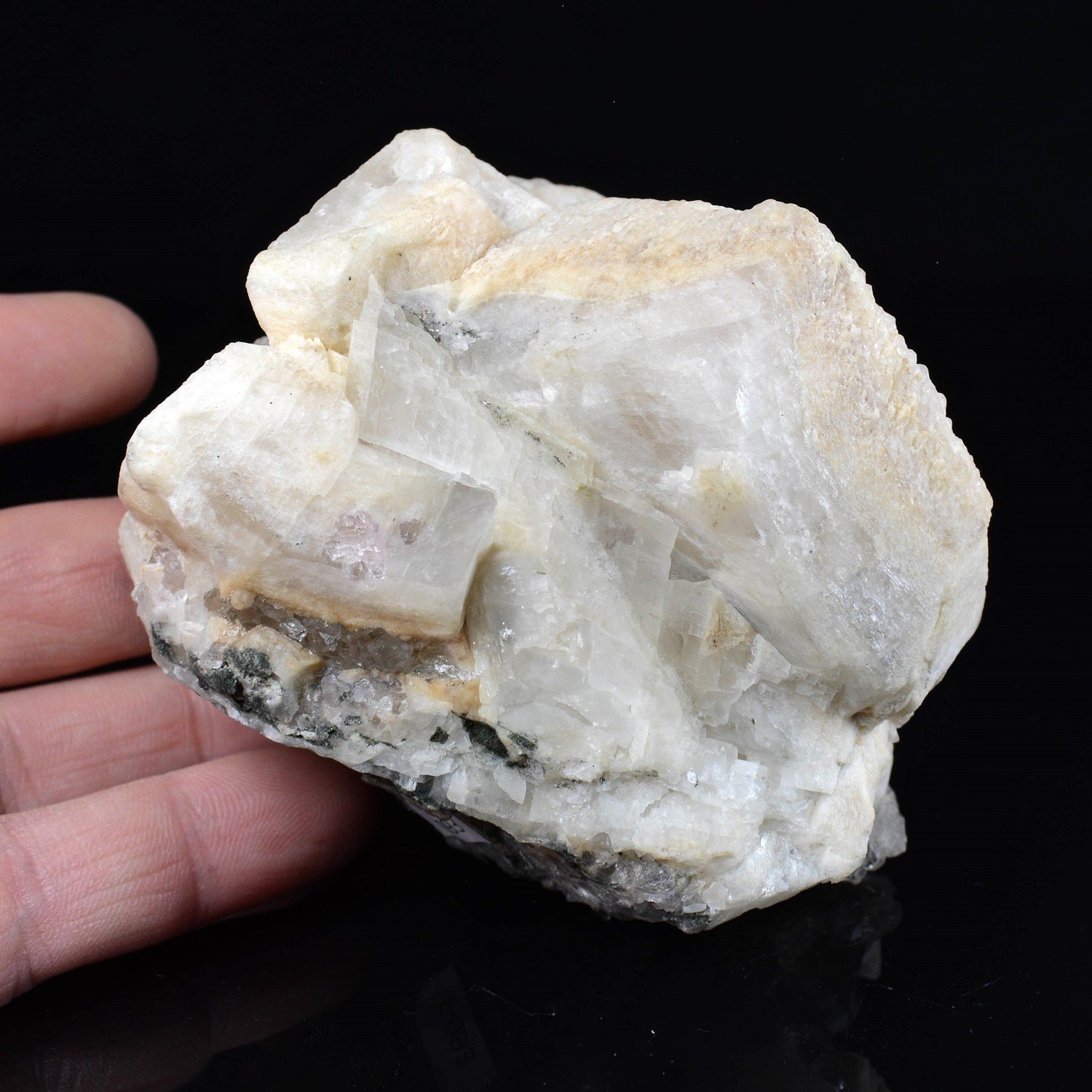 Calcite on quartz - Mont Blanc Massif, Haute-Savoie, France