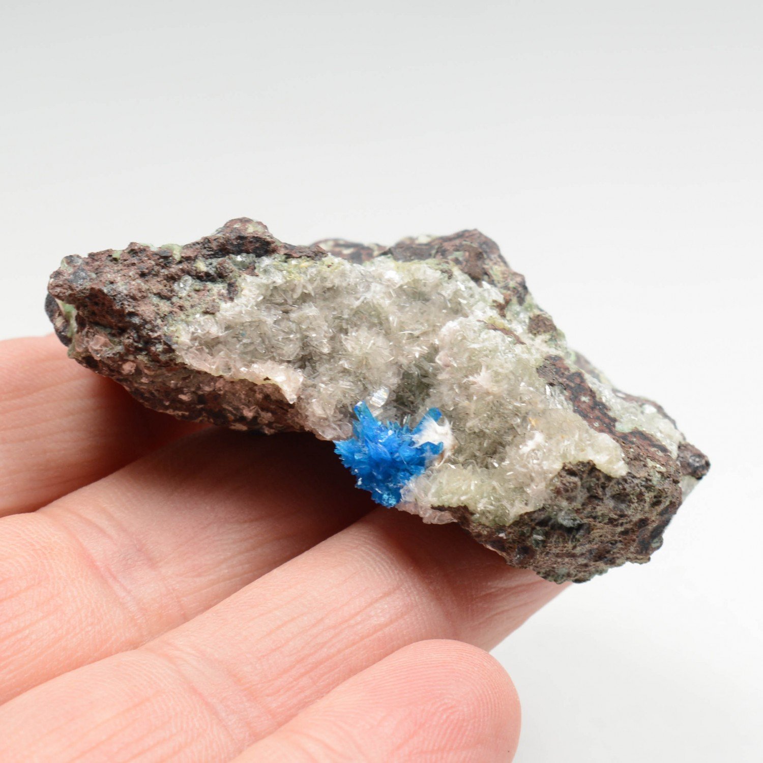 Cavansite on stilbite - Wagholi Quarries, Poona District, Maharashtra, India