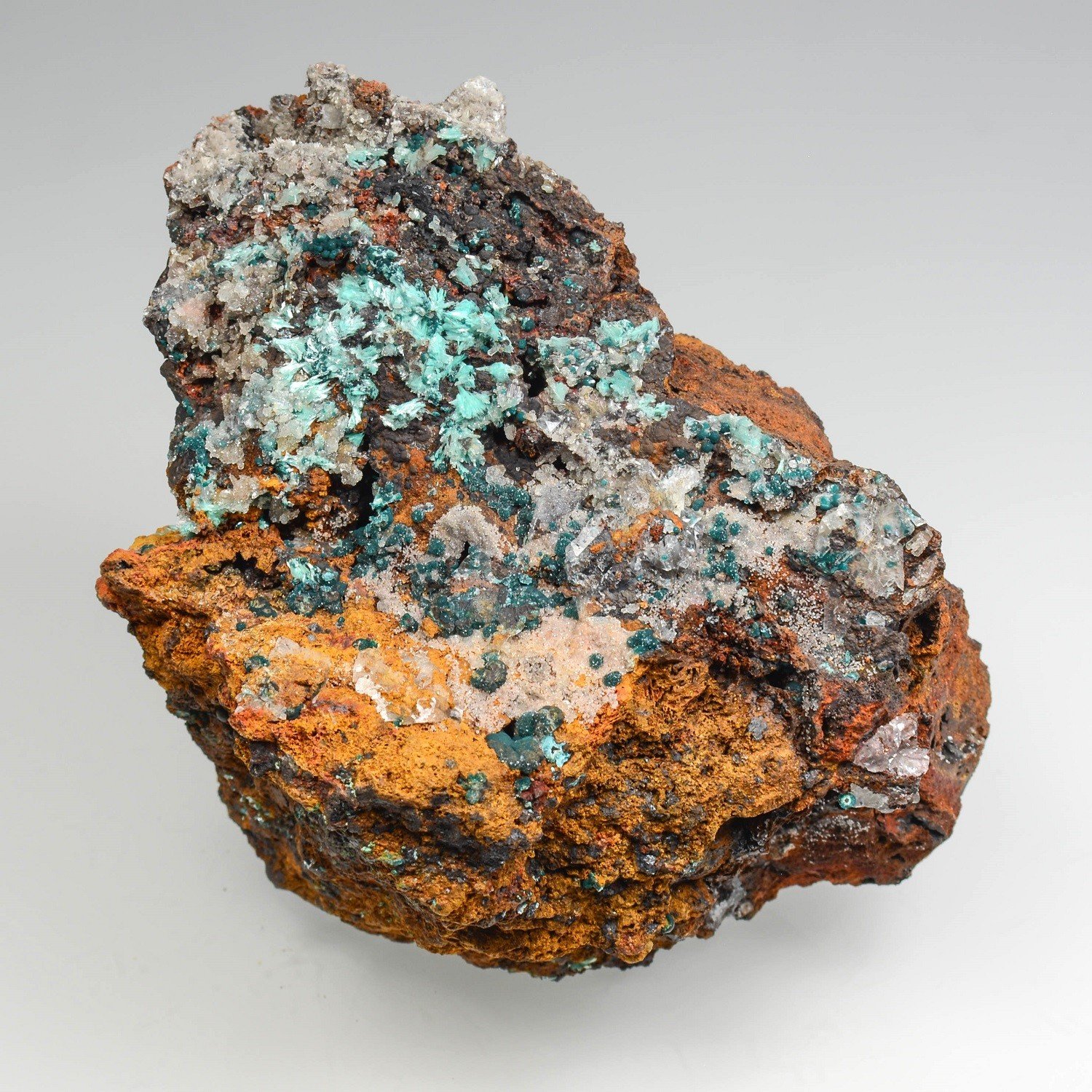 Aurichalcite and rosasite on limonite - Ojuela Mine, Mapimi, Durango, Mexico