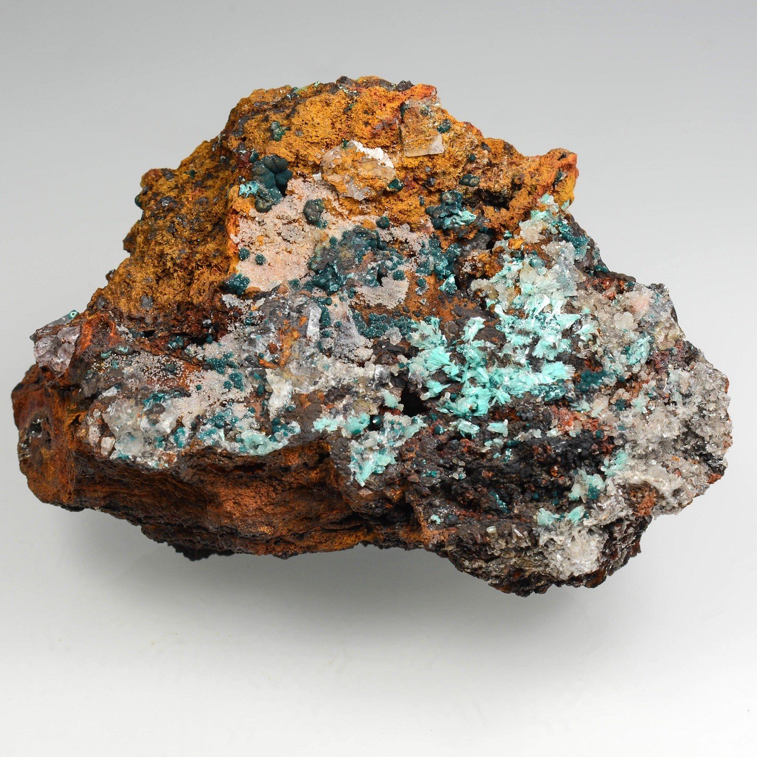 Aurichalcite and rosasite on limonite - Ojuela Mine, Mapimi, Durango, Mexico