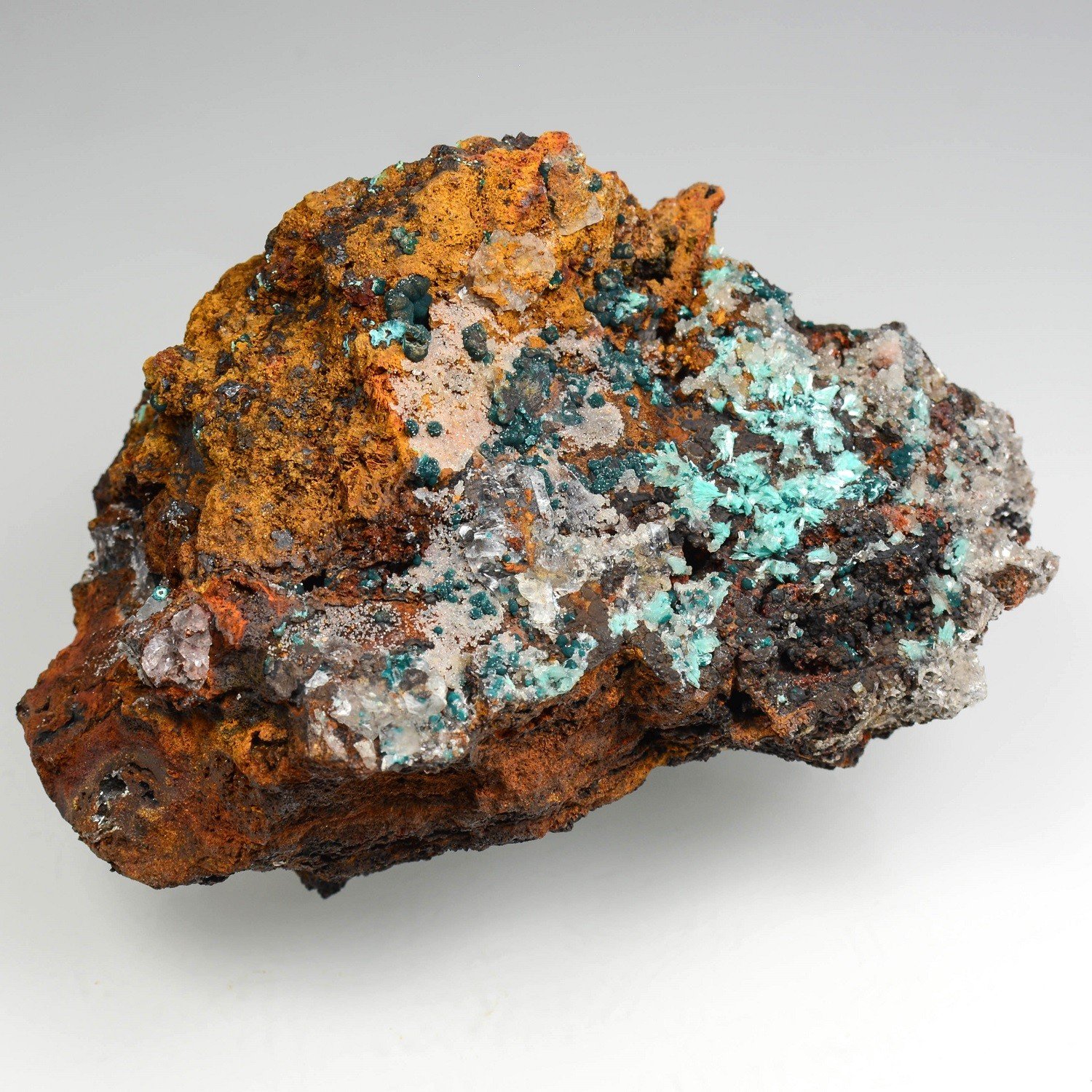 Aurichalcite and rosasite on limonite - Ojuela Mine, Mapimi, Durango, Mexico