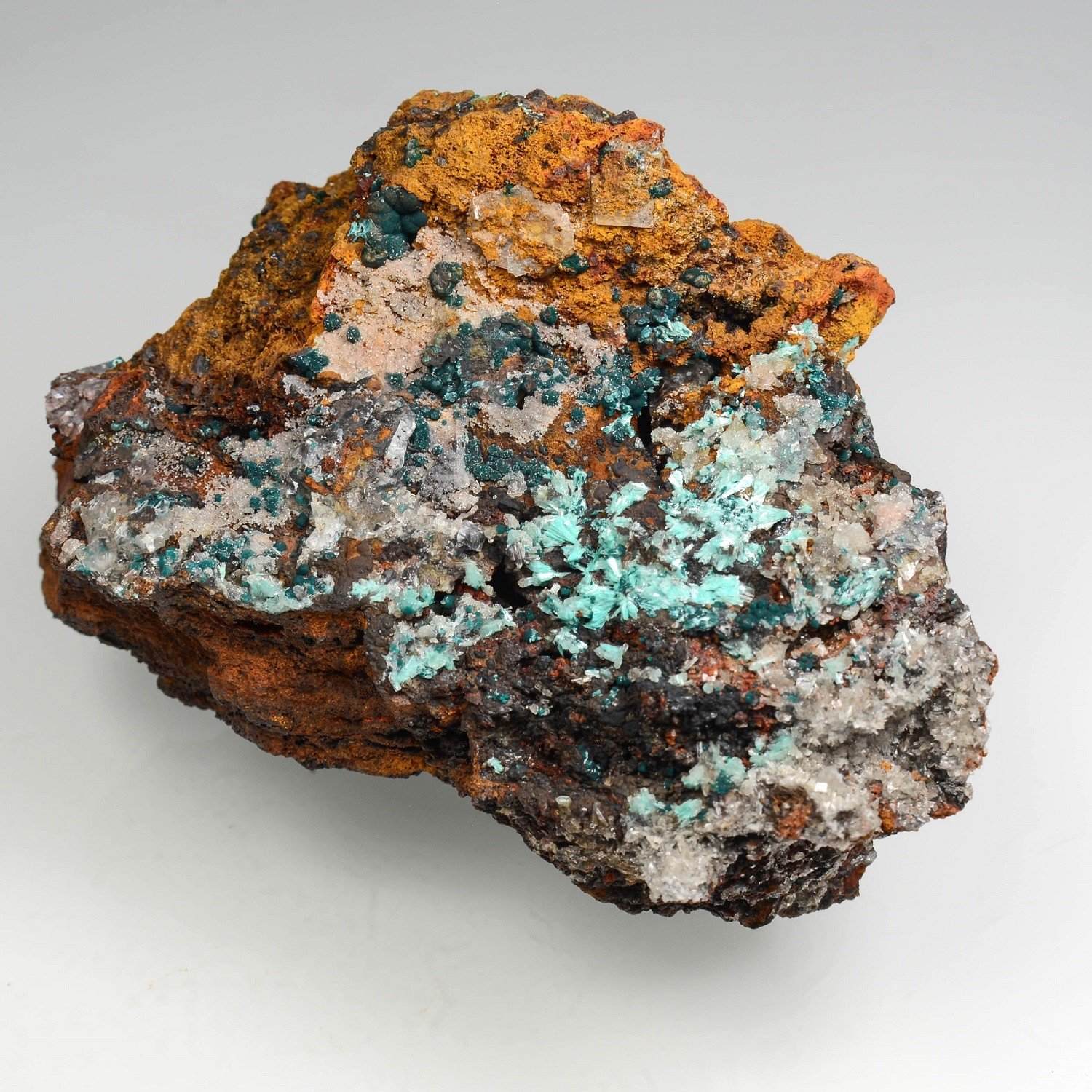 Aurichalcite and rosasite on limonite - Ojuela Mine, Mapimi, Durango, Mexico