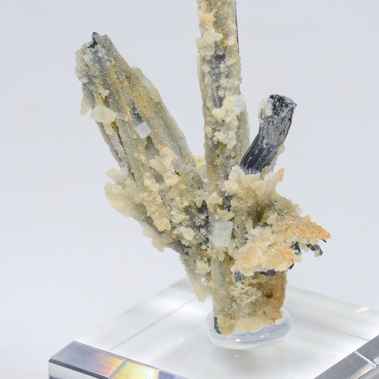 Fluorite and quartz on stibnite - Jiangxi Province, China