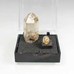 Rutile quartz duo – cut stone and crystallised stone