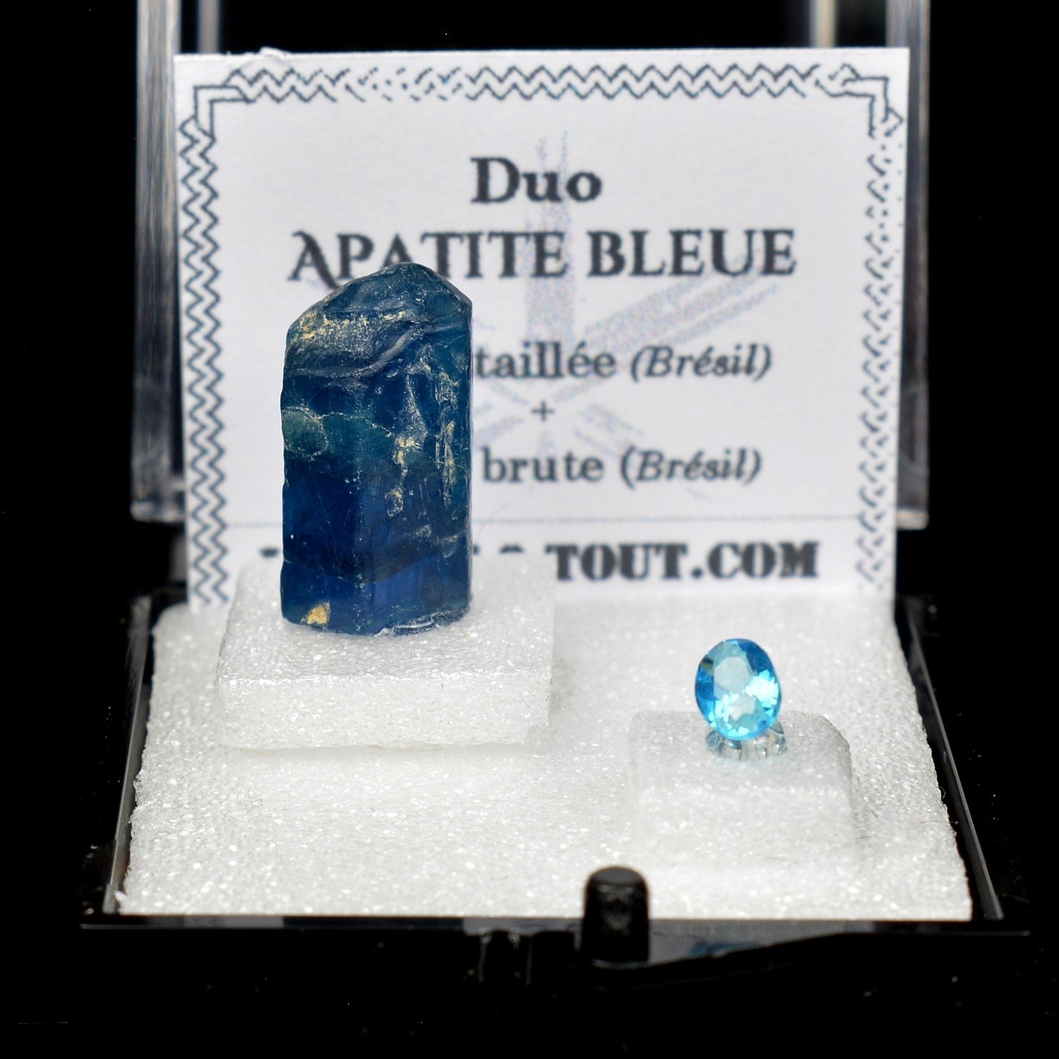 Blue apatite from Brazil - DUO Natural Crystal and Cut Gemstone