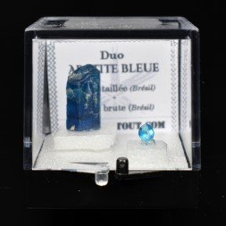 Blue apatite from Brazil - DUO Natural Crystal and Cut Gemstone