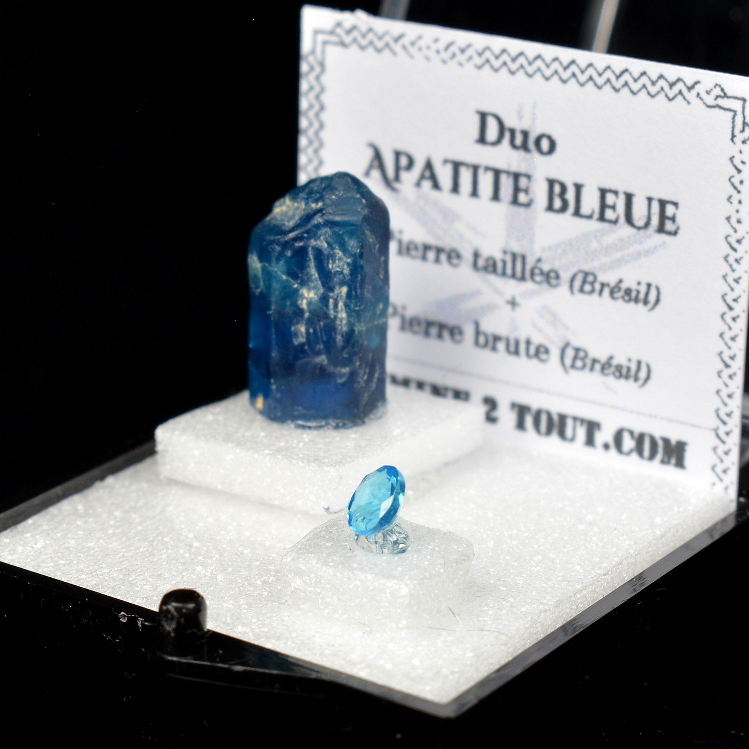 Blue apatite from Brazil - DUO Natural Crystal and Cut Gemstone