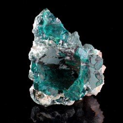 Dioptase après calcite - Mine Tantara, Katanga, Congo