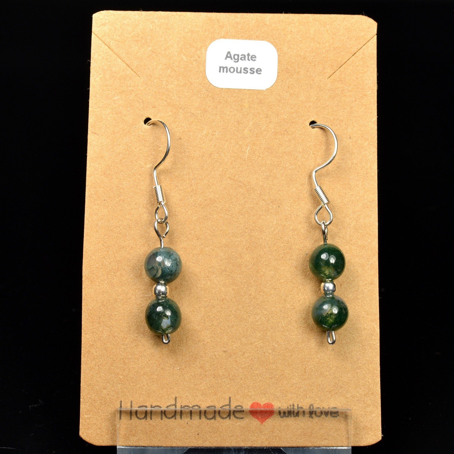 Boucles d'oreilles pendantes en perles 6-7 mm - Agate mousse