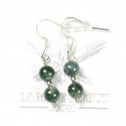 Boucles d'oreilles pendantes en perles 6-7 mm - Agate mousse