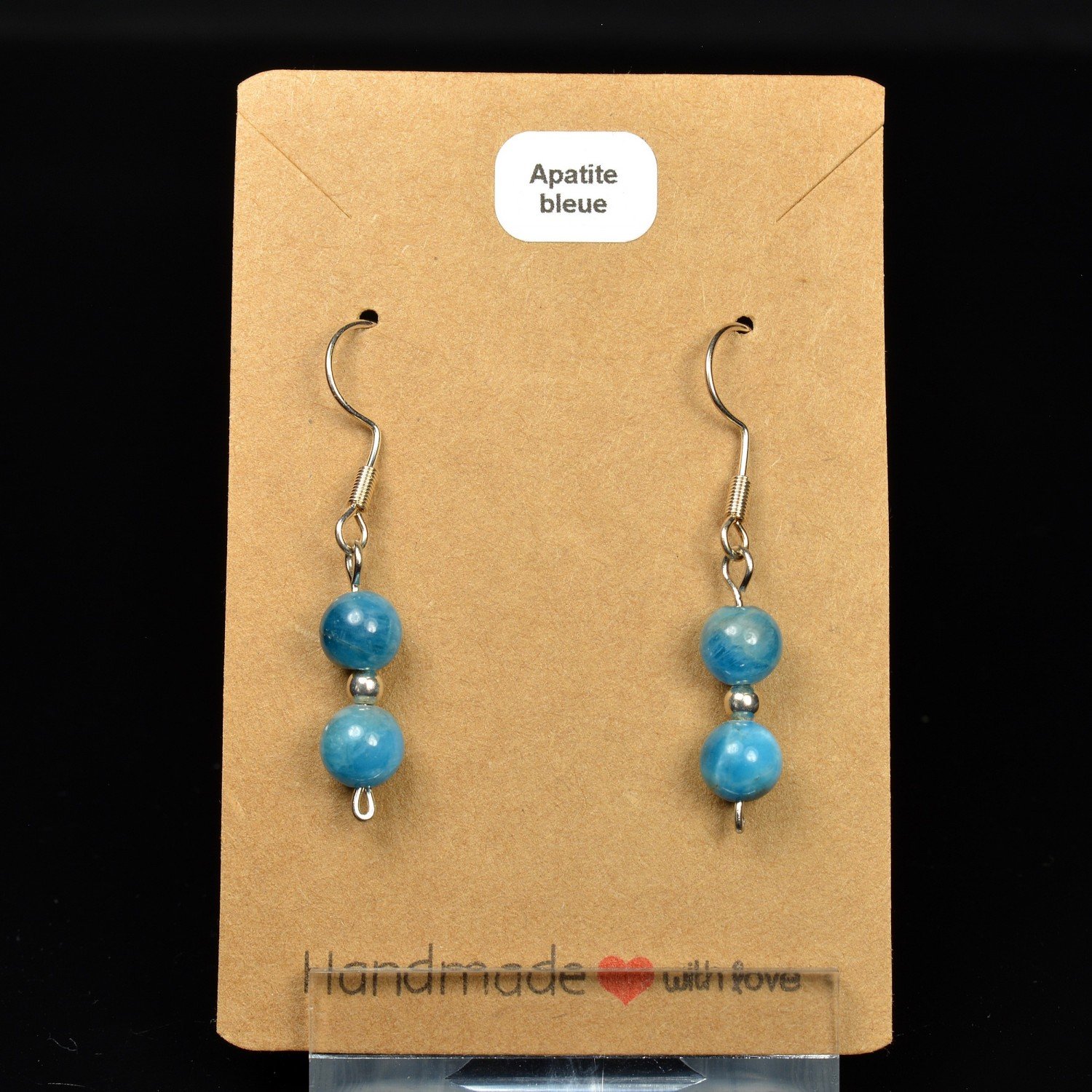 Boucles d'oreilles pendantes en perles 6 mm - apatite bleue Boucles d'oreilles pendantes en perles 6 mm - apatite bleue