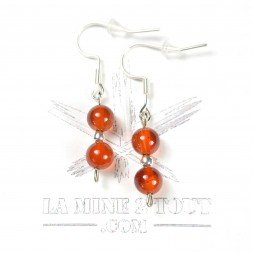 Boucles d'oreilles pendantes en perles 6 mm - Cornaline