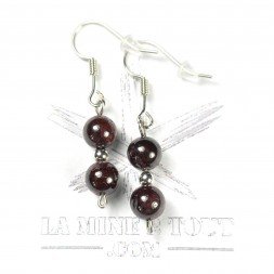 Boucles d'oreilles pendantes en perles 6 mm - Grenat