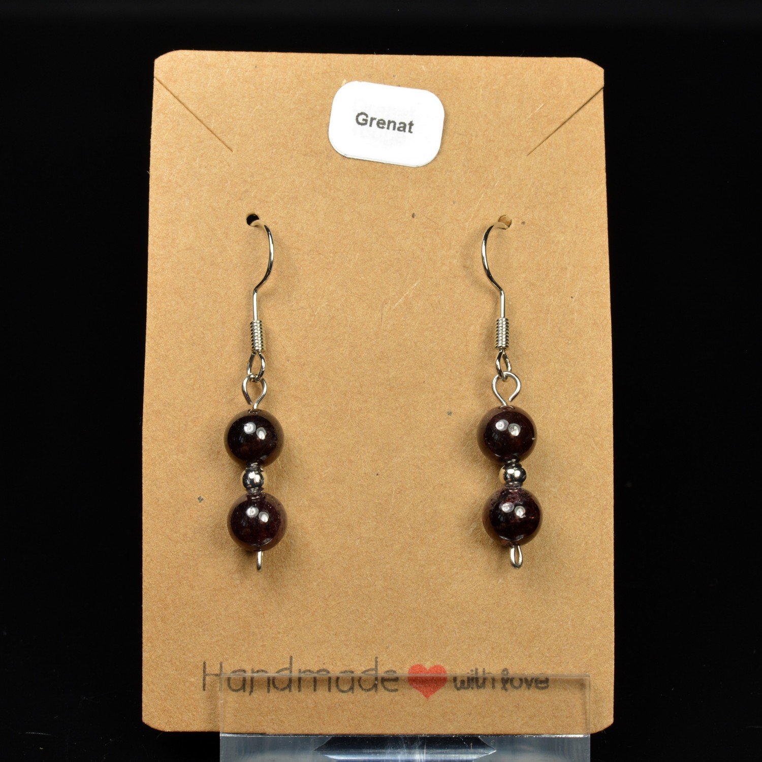 Boucles d'oreilles pendantes en perles 6 mm - Grenat