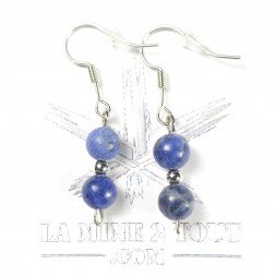 Boucles d'oreilles pendantes en perles 6 mm - Sodalite