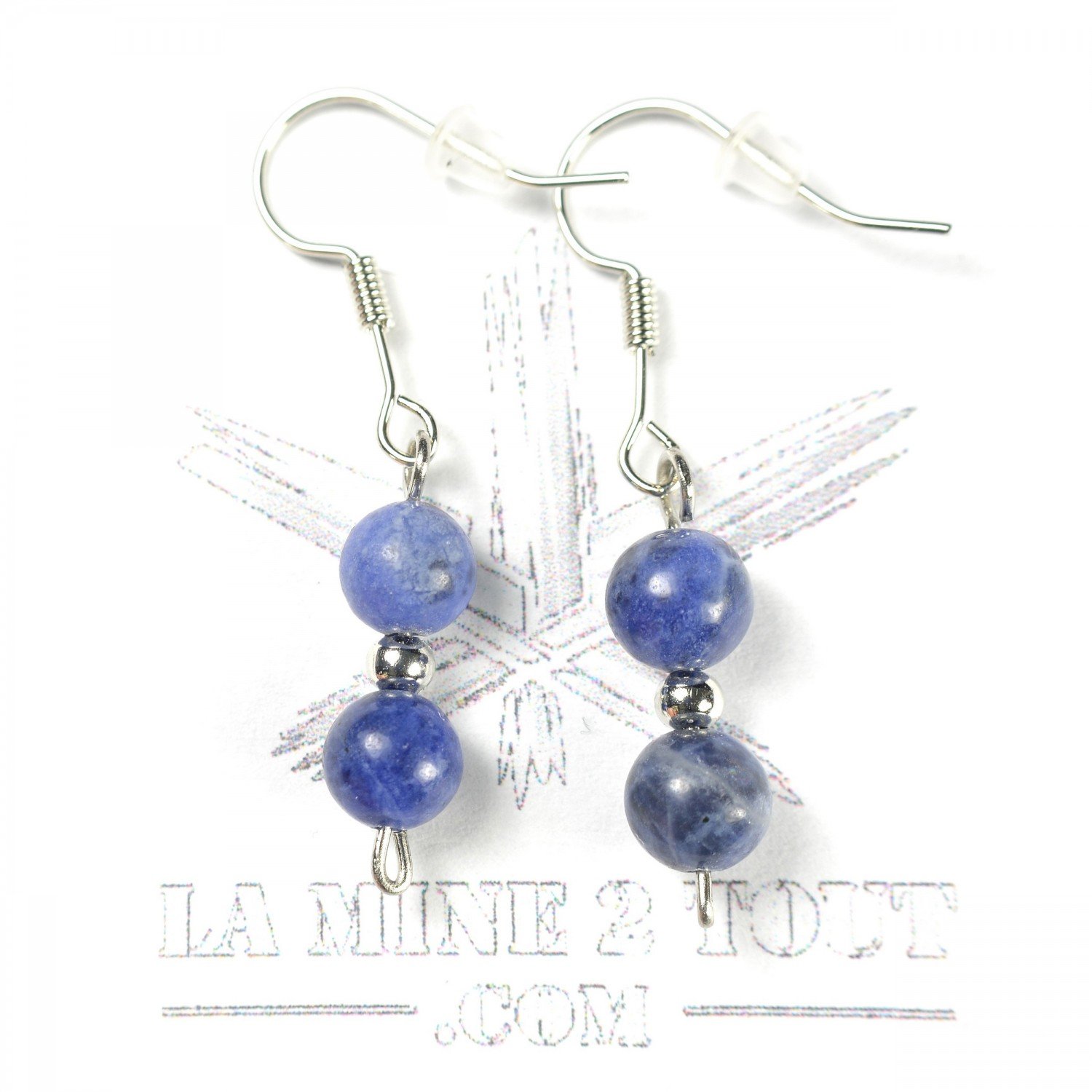 Boucles d'oreilles pendantes en perles 6 mm - Sodalite