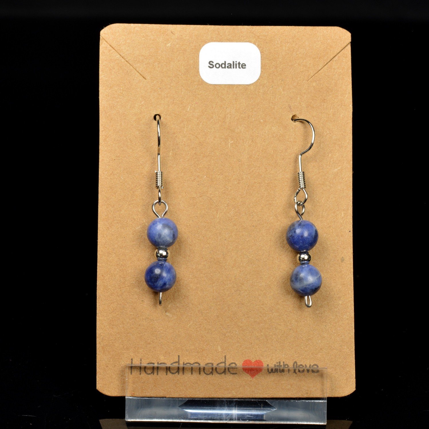 Boucles d'oreilles pendantes en perles 6 mm - Sodalite